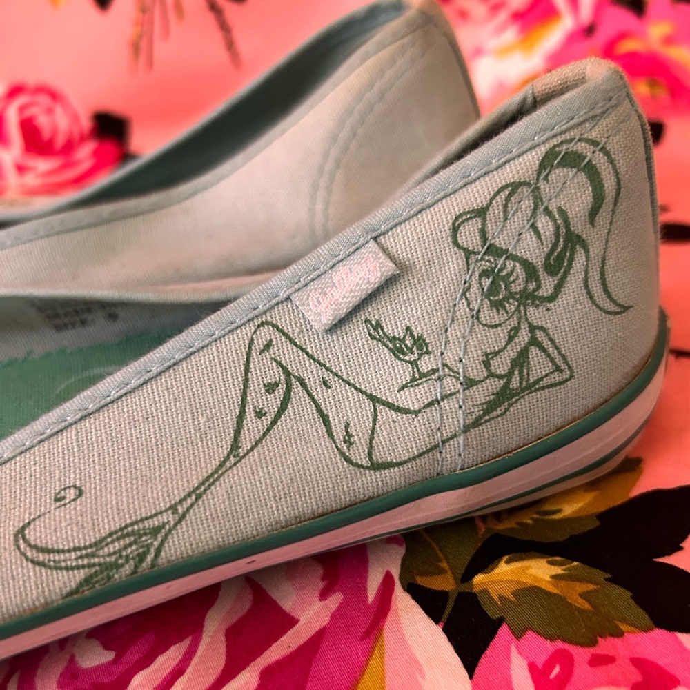 Galazz Aqua Ballet Flats slip on vintage mermaid bird hummingbird